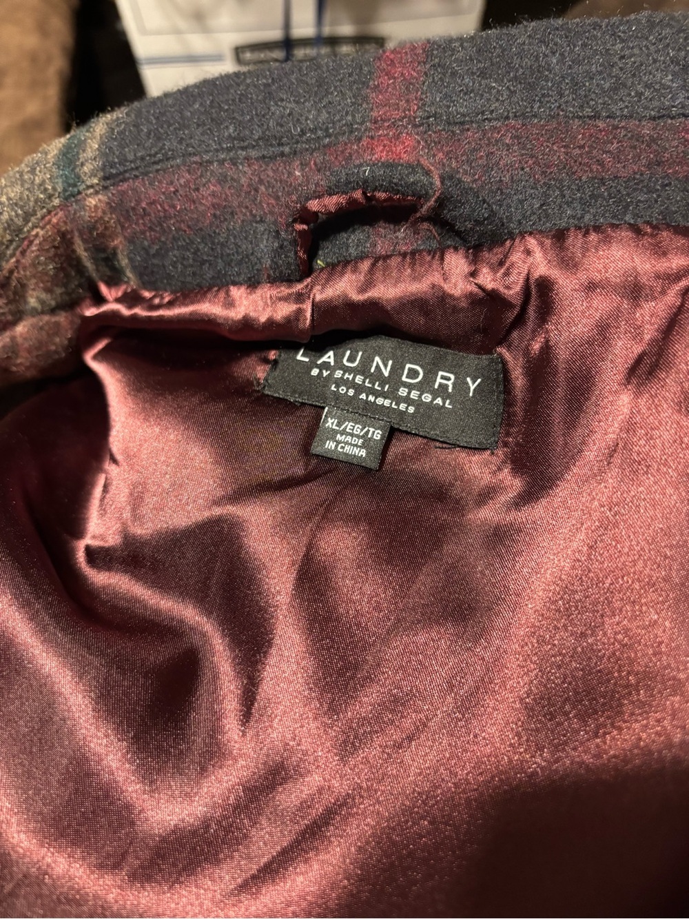Laundry By Shelli Segal Plaid Peacoat in Black, Burgundy & Olive - Picture 2 of 10